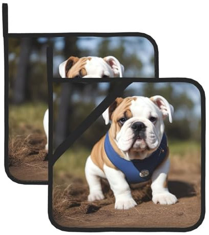 Topflappen mit englischen Bulldoggen, Grill, hitzebeständige Topflappen, heiße Pads, Kochen, Backen (2er-Pack)