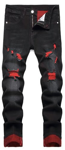 Jean slim fit stretch pour homme - Jean skinny déchiré pour homme - Coupe droite - Mode confortable - Taille flexible - Pantalon en denim pour adolescent - Décontracté - Coupe skinny, E# Noir., 38