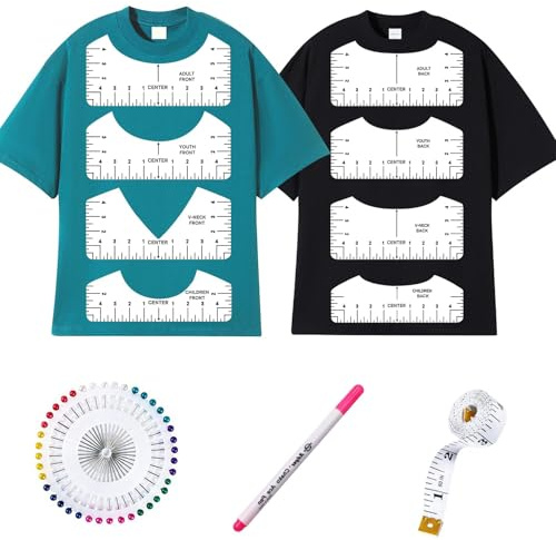 9Pcs Tshirt Lineal Führung für Vinyl-Ausrichtung, T-Shirt Lineal Führung Ausrichtung Werkzeug zur Mitte Vinyl, Vorder-und Rückseite Messung für Cricut Heat Press HTV Heat Transfer Vinyl, PVC Tee Messu