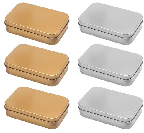 6 Stück Rostfrei Metalldöschen, Klein Mini Metalldosen, Metall Boxen, Kleinen Blechdosen Mit 6 Schwammpads, Schachtel Metall Vorratsdosen für Süßigkeiten,Schmuck,Basteln,Nagelkunst(9.4*6.1*2 cm）