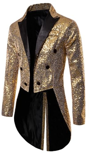 Herren-Smokingjacke mit glänzenden Pailletten, Reverskragen, Button-Down-Blazer, Smoking, Party, Club, Hochzeit, Abschlussball, Schwalbenschwanz-Anzug, Frack