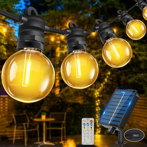 Bowfar Catena Luminosa Esterno Solare, 10M 17 + 2 G40 Lampadine Luci Solari da Giardino con Telecomando, Impermeabile IP68 Luci Gazebo Solari per Balcone, Terrazza, Feste, Giardino, Patio, Matrimonio