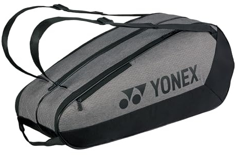 YONEX Team Schlägertasche mit YKK-Reißverschlüssen & mehreren Staufächern – strapazierfähige, leichte Tennistasche für bis zu 6 Schläger, grau/schwarz