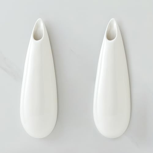 JIDOFUE Hängende Keramik Wandvasen, 30cm/11.8 Zoll, Set von 2, Cubicle Modern Decor, Wand Pflanzenhalter, Vase für Innenpflanzen, wand, Hängende Blumentöpfe für Luftvasen, Weiß