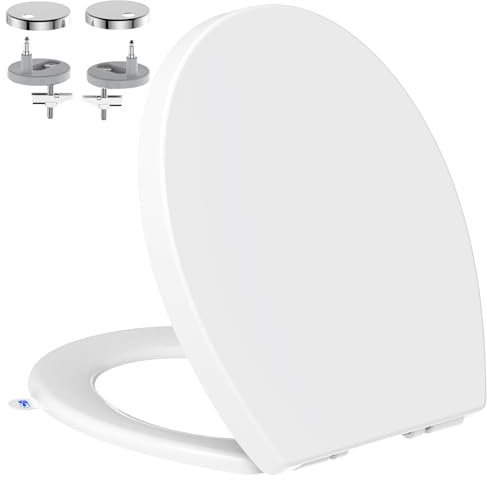 Tapa Wc Forma O Universal, YEAUPE PRO Asiento de Inodoro de Cierre Suave en Forma de O con Liberación Rápida para una Fácil Limpieza, Estándar ovalados, Blanco, 44,6 x 37,2 x 4,3 cm