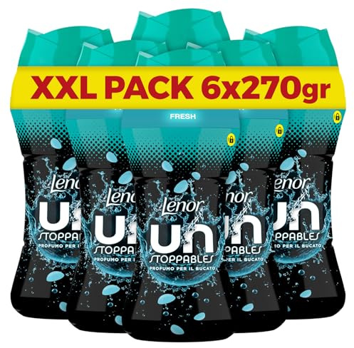 Lenor Profumatore Bucato Lavatrice, Perle Profumate, Unstoppables Fresh, Mega Pacco 6 x 270g, Intensificatore Di Profumo