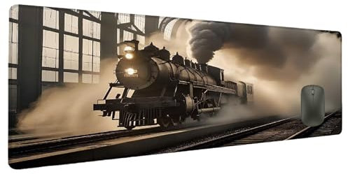 Mauspad XXL 900x400mm Cool Mousepad Groß Schreibtischunterlage Zug, Gaming Mauspad Gadgets Schreibtisch Zubehör, Wasserdicht Mouse Pad rutschfeste Vernähte Kanten Verbessert Geschwindigkeit R-7