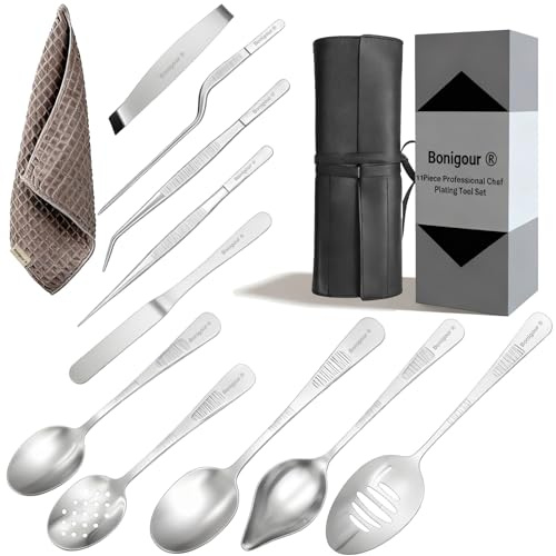 Bonigour Juego de herramientas de chapado culinario | Kit profesional de herramientas de chapado de chef de 11 piezas | Utensilios de cocina | Arte alimentario de cocina modernista | Acero inoxidable