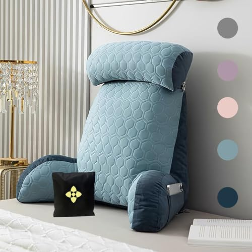 Almohada terapéutica de lectura para la espalda, almohada de lectura para cama, cojín de apoyo lumbar con reposabrazos, almohada relajante con funda lavable y bolsa, ideal como respaldo para libros o