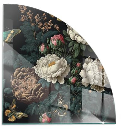 Placa para Chimenea 1/4 100x100 cm Protector de Suelo Chispas y Arañazos Protector Resistente a Altas Temperaturas Cristal Templado Decoración de la Sala de Estar - Patrón Floral con Mariposas