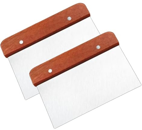 2Pcs 15CM Dough Scraper, Food Grade Stainless Steel Dough Cutter with Wooden Handle, Bench Scraper for Pizza Bread Cake Pastry and Baking Shaping