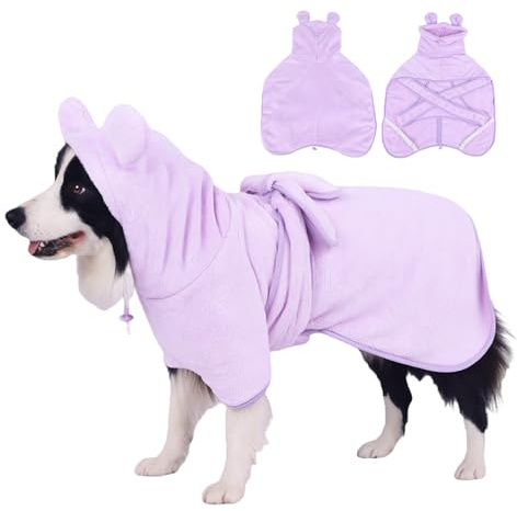 Super Absorbent Dog Bathrobe Pineapple Soft Fast Drying Dogs Towel Robe Adjustable Drying Coat for After Bath with Hood (Coral Velvet Purple, Large)