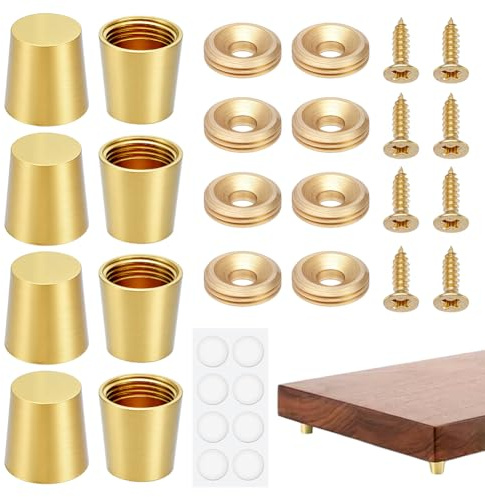 NBEADS 8 Sets Brass Cutting Board Feet, 15mm Chopping Board Feet Set with Nonslip Pads, Mini Cabinet Leg Feet Suitable for Table Sofa Furniture