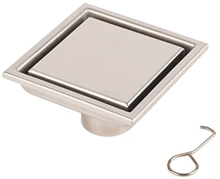 Hapivida Edelstahl Bodenablauf Quadrat, Abdeckung entfernbar Geruchsverschluss mit Kiesfangrinne, rostfrei für Küche Bad Garage 10x10cm