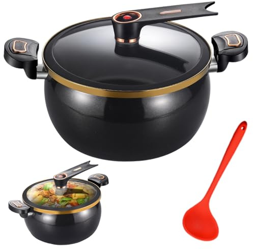 Mini autocuiseur, marmite à chauffage rapide de 8 L avec poignées de verrouillage, marmite antiadhésive avec couvercle transparent et cuillère pour gaz, induction, cuisinières électriques