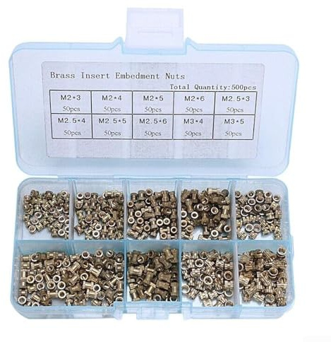 500-teiliges Messing-Einpressmuttern-Set mit Rändelung, M2/M2.5/M3 Gewindeeinsätze für Holzverarbeitung und Spritzguss in Aufbewahrungsbox