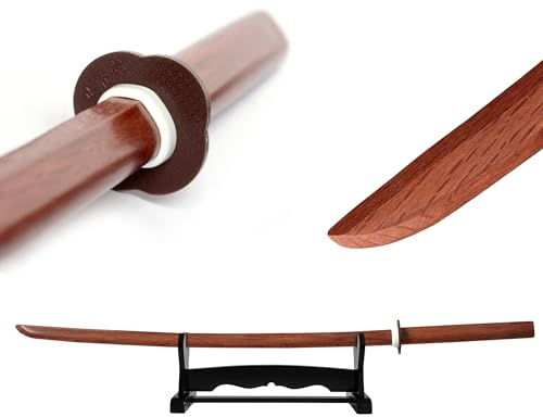 DEPICE Bokken Set mit dekorativem Schwertständer - Roteiche Katana im japanischen Stil - für Iaido, Kenjutsu, Aikido Training - ca. 101 cm, 450 g