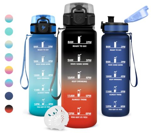 JAPORIA Borraccia 1L, Borraccia Motivazionale, Bottiglia Acqua con Filtro, Senza BPA, A Prova di Perdite, Riutilizzabile, Bottiglia Acqua per Viaggi, Palestra, Sport