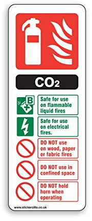 CO2, señal de identificación de extintor de incendios, 100 mm x 280 mm, adhesivo