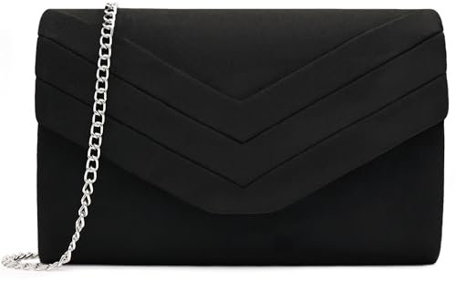 Milisente Damen Clutch, Samt Abendtasche Hochzeit Tasche Clutch Bag Elegante Umschlag Crossbody Schultertasche klein Umhängetasche (Schwarz)