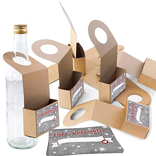 Logbuch-Verlag 10 Flaschenanhänger aus Kraftpapier braun mit Sticker grau weiß - Verpackung Weihnachten zum Befüllen - Verzierung für Weinflaschen