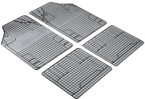 WALSER Universal Auto-Gummimatten-Set, Automatten 4-teilig zuschneidbar, Universal Fußraummatte Auto, PKW-Fußraummatten weiß/schwarz