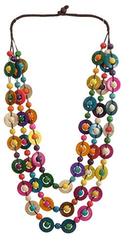 Amosfun Halskette Kokosnussschale Holzperlen handgefertigt Strand Schmuck Weihnachten Geburtstag Hochzeitsgeschenk für Frauen Damen Mädchen (Muster 1)