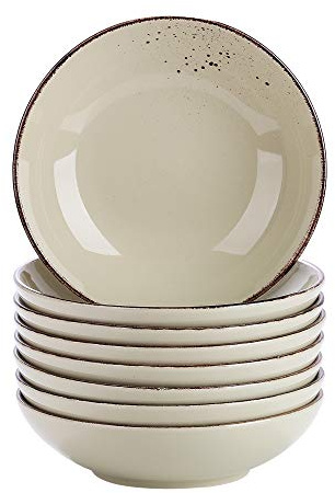 vancasso Suppenteller, Navia 8 teilig Tiefteller bunt aus Steingut, Geschirr Tellerset Suppenschalen, beige grün