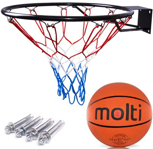 molti HangRing Ø45cm Ø37cm Basketballring Set mit Ball Basketballkorb BasketballNetz und Befestigungsschrauben Basketballspiel Teamsport Indoor & Outdoor