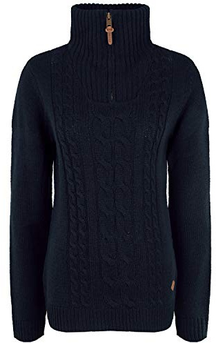 Oxmo Carry Maglione in Maglia Grossa Pullover Maglieria da Donna con Colletto Troyer, Taglia:S, Colore:Black (799000)