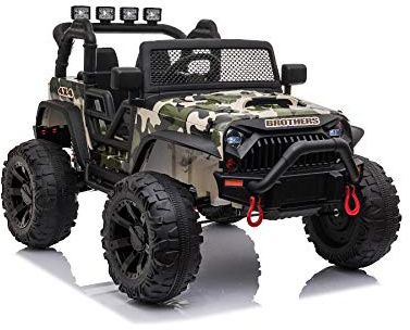 ES-TOYS Kinderfahrzeug - Elektro Auto Offroad mit 24V Akku und 2x200W Motoren Camouflage 2,4Ghz+Ledersitz+Eva (Camouflage)