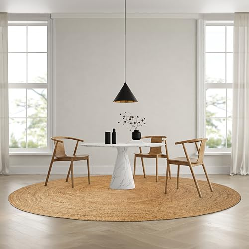 Hausattire Jute Braided Hand Woven Rug, 8 Feet Round – Natural, Boho Large Area Rugs for Bedroom, Living Room | Farmhouse Décor Kitchen Floor Rug – 8’ Round