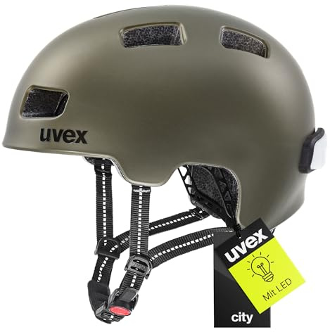 uvex City 4 - Leichter City-Helm für Damen und Herren - individuelle Größenanpassung - inkl. LED-Licht - Green Smoke matt - 55-58 cm