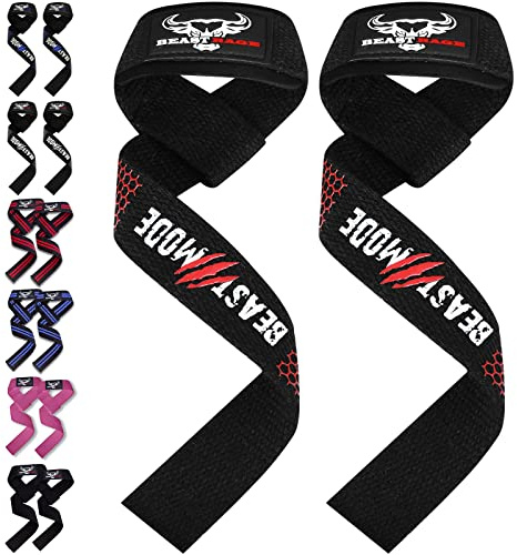 BEAST RAGE tyngdlyftningsremmar fitness vadderad bomull handledsstöd gel avancerade grepp hantel stång wraps kraftiga gym kroppsbyggande remmar kraft dödlyft skivstång halkfri träning (Gel)