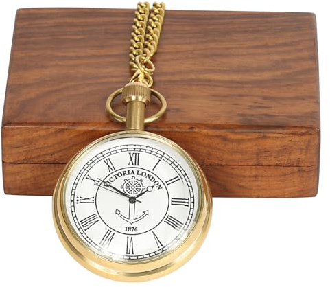 ARTVARKO Taschenuhr mit Kette Goldene römische Zahlen Zifferblatt für Damen und Herren mit Messingkette und Sheesham-Holzbox, Gold, Standard, Mechanisch, Gold, Standard, Mechanisch, Gold, Standard,