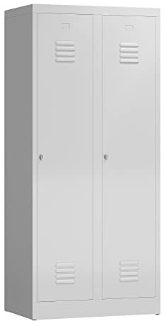 Lüllmann SPIND SPINT voll verschweißt Komfort Stahl-Kleiderschrank Gaderobenschrank 2 türig Doppel-Spind 400mm Lichtgrau 515120 (RAL 9003 signalweiß)