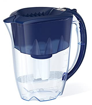 AQUAPHOR 7 Cup Dark Blue Ideal Fridge Water Filter Pitcher with 1 x B15 Filter, Easy Fill Sliding lid, Reduces Chlorine, limescale and Heavy Metals. BPA Free