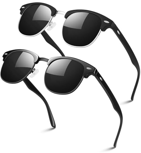 LINVO Lunettes de Soleil Homme Femme Polarisées Rétro Classique Demi Cercle Monture Lunette de Soleil Conduite Protection UV400