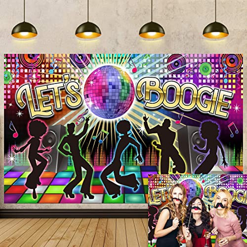 Disco Hintergrund Banner Disco Party Dekorationen 70er 80er 90er Disco Hot Dancers Thema Hintergrund, Let's Glow Crazy Shining Neon Night Vintage Geburtstagsparty Zubehör Foto Requisiten (6x4 Feet)