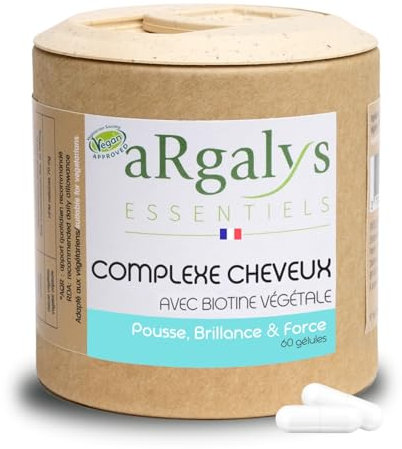 Biotine Cheveux BIO – Anti Chute et Accélère la pousse - Avec Levure de Bière, Zinc, Millet - Peau et Ongles - Vegan - Fabrication Française - Argalys