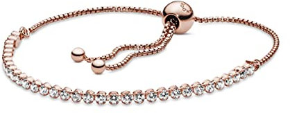 PANDORA Timeless Women's 14k Rose Gold-Plated Sparkling Strand Cubic Zirconia Slider Bracelet, Size 25, With Gift Box