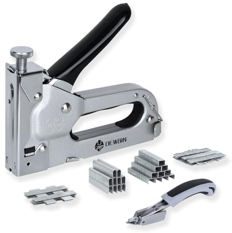 Upholstery Staple Gun Heavy Duty, DEWBIN 4 in 1 Stapler Gun with 2000 Staples, Manual Brad Nailer Power Adjustment Furniture Stapler Gun for Wood, Carpentry, Decoration DIY Staple Gun