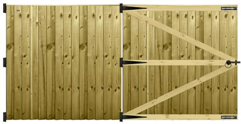 Premier Garden Supplies PGS Feather Edge Semi-Braced Capped Flat Top Made to Measure Driveway Gates Measurements Height 4ft - 5ft (120-150cm) x Width: 274cm - 305cm +450mm Hinge Ring Latch Kit