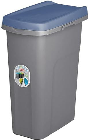 Home Centre Plastic Lift Top Waste Bin 25 Litre Blue-Grey Slim, Italy