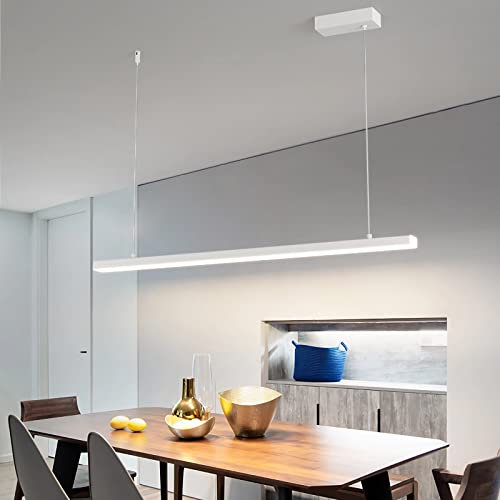 Bellastein LED Hängeleuchte esstisch Schwarz Moderne Esstisch Pendelleuchte dimmbar mit Fernbedienung pendellampe für büro esszimmer Arbeitszimmer Wohnzimmer Küche leuchte (Weiß, L120cm)