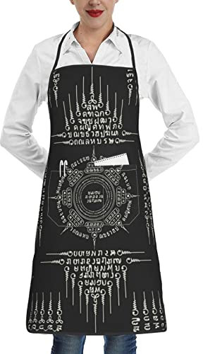 XVBCDFG Kochschürze, verstellbar, wasserdicht, mit Tasche für Küche, Lätzchen, Grillen, Backen, Muay Thai Heiliges Symbol, 2, Einheitsgröße