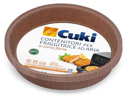 Cuki Contenitori per friggitrice ad aria in cartoncino antiaderente, anti-grasso e impermeabili, per una cottura uniforme e un fritto croccante, 1 confezione da 5 pezzi, Ø20.5 cm