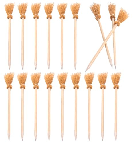 Leikurvo 18 Stück Hexenbesen Bleistifte, Bleistifte Natur aus Holz Multifunktional Bleistift für Partys Geschenke Details Dekoration Halloween
