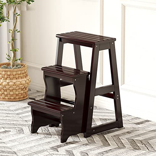 KAZUP Indoor-Kletterhocker, Faltbarer 3-Stufen-Hocker, Holz-Trittleiter, Klappstuhl, Hocker, Heimbibliothek, Kletterleiter, Hocker, Blumenregal, Schuhbank, tragbarer Treppenstuhl