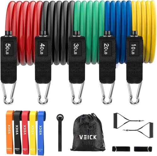 VEICK - Bandes de résistance d’entraînement, avec poignées, pour homme et femme, bandes d'exercice élastiques pour fitness, exercices à la maison, salle de sport